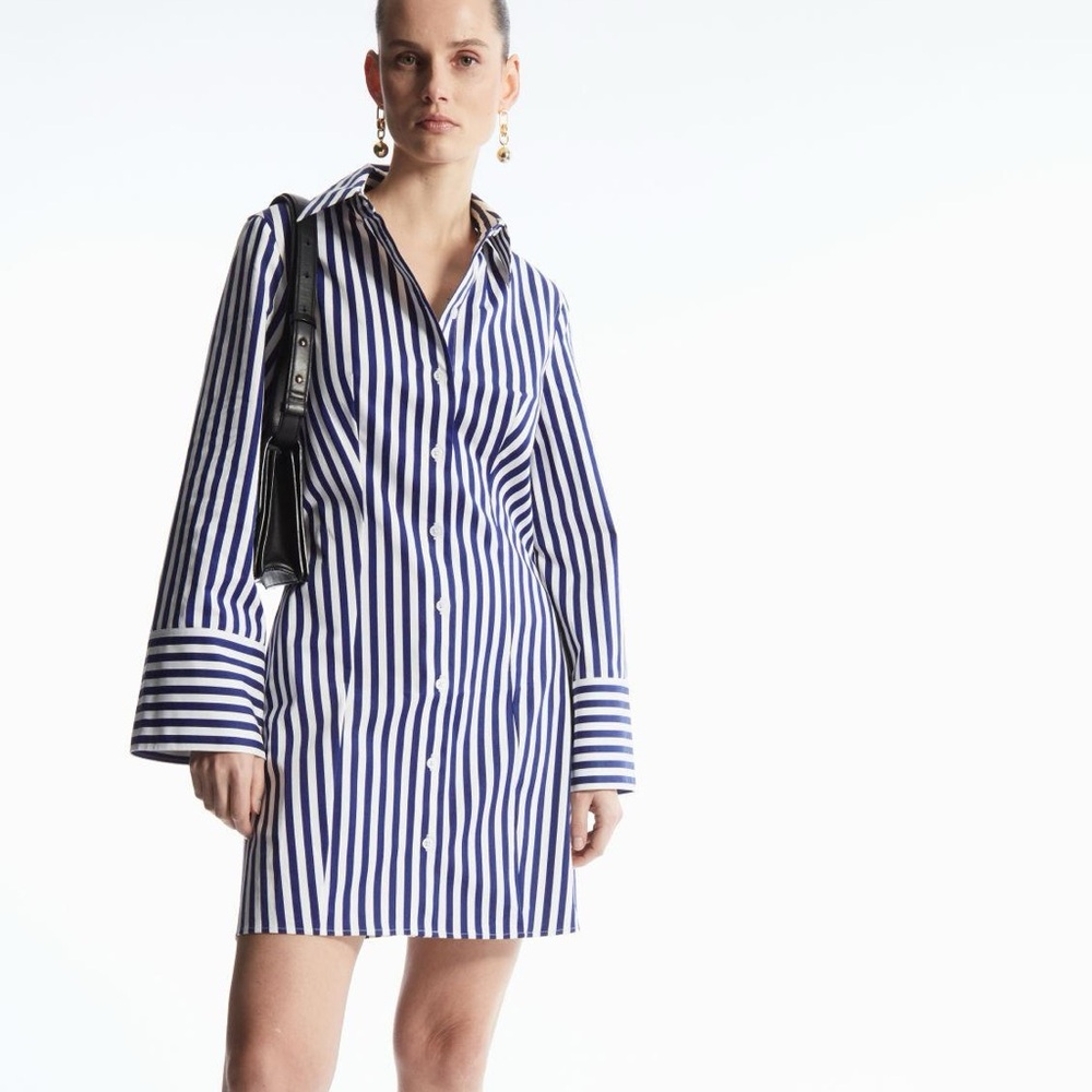 COS Blue and White Striped Long Sleeve Dress